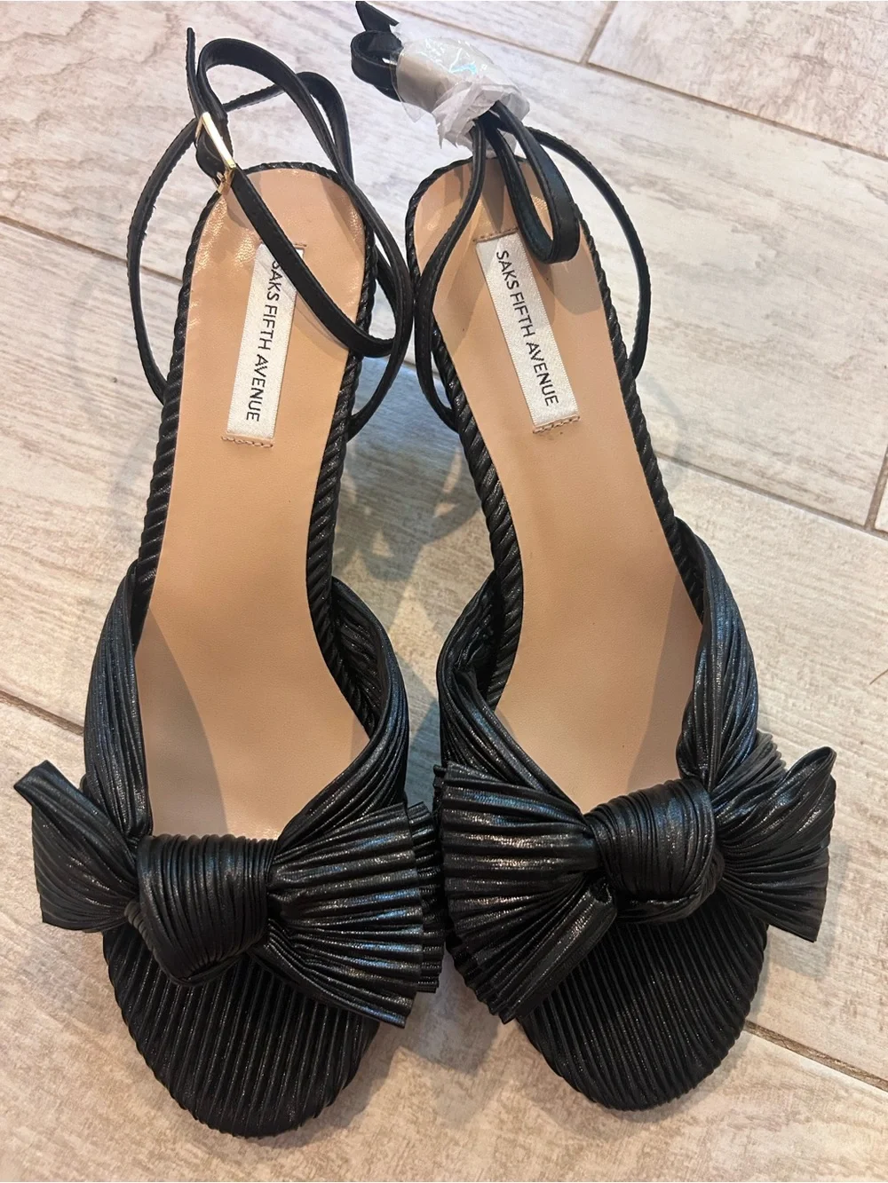 Saks Fifth Avenue Black Knotted Ankle Strap Heels 8.5
